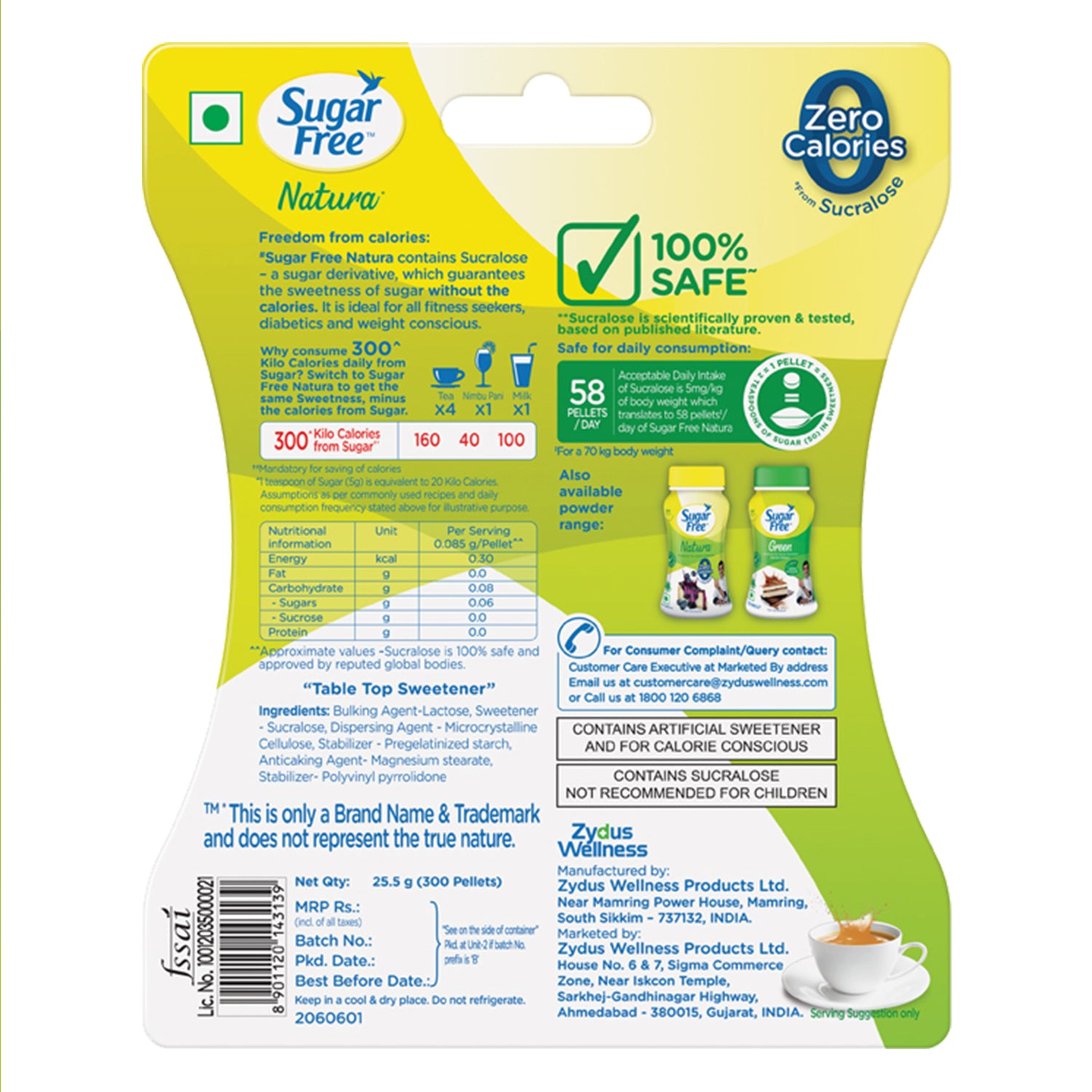 Sugar Free Natura, 300 Pellets |100% Safe| Scientifically Proven & Tested |Sweet like Sugar but with zero calories| 25.5g