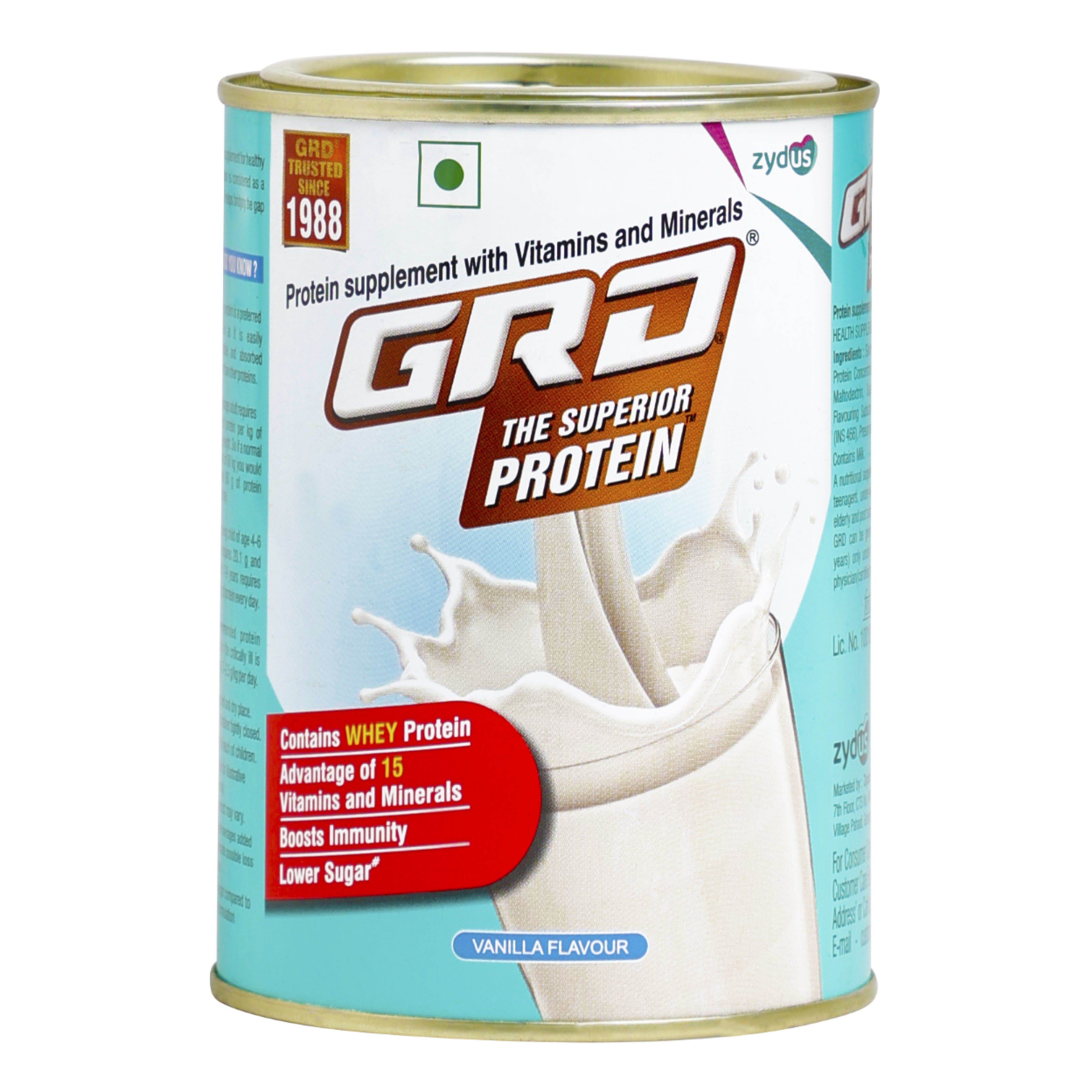GRD Superior Protein Powder for Adults with 15 Essential Micronutrients To Support Strength, Muscle Growth & Repair, Your Whey To Wellness (200 g Jar) – Vanilla