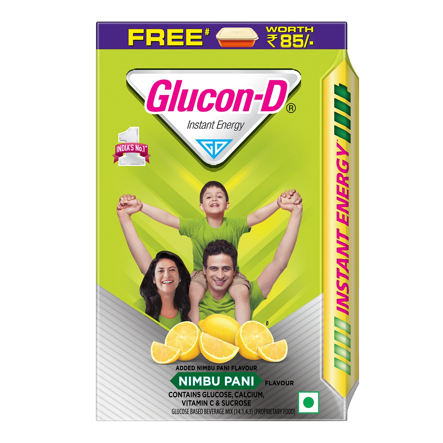 Glucon D Nimbu Pani Glucose Powder(450G, Refill) With Free Sipper|For Tasty & Healthy Tangy Flavoured Glucose Drink|Provides Instant Energy|Vitamin C Support Immunity|Contains Calcium For Bone Health