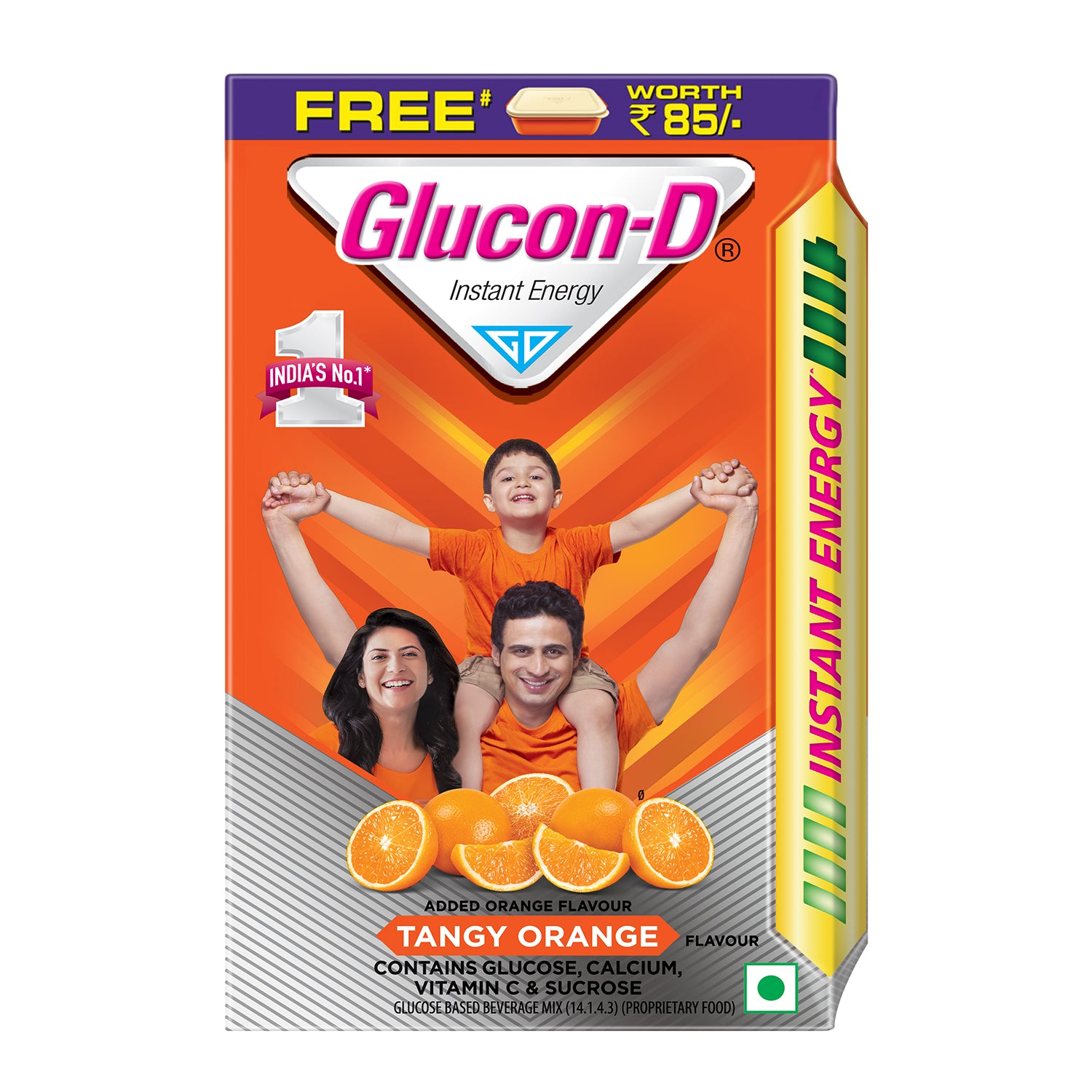 Glucon-D Instant Energy Health Drink Tangy Orange - 450g Refill (Free Sipper)
