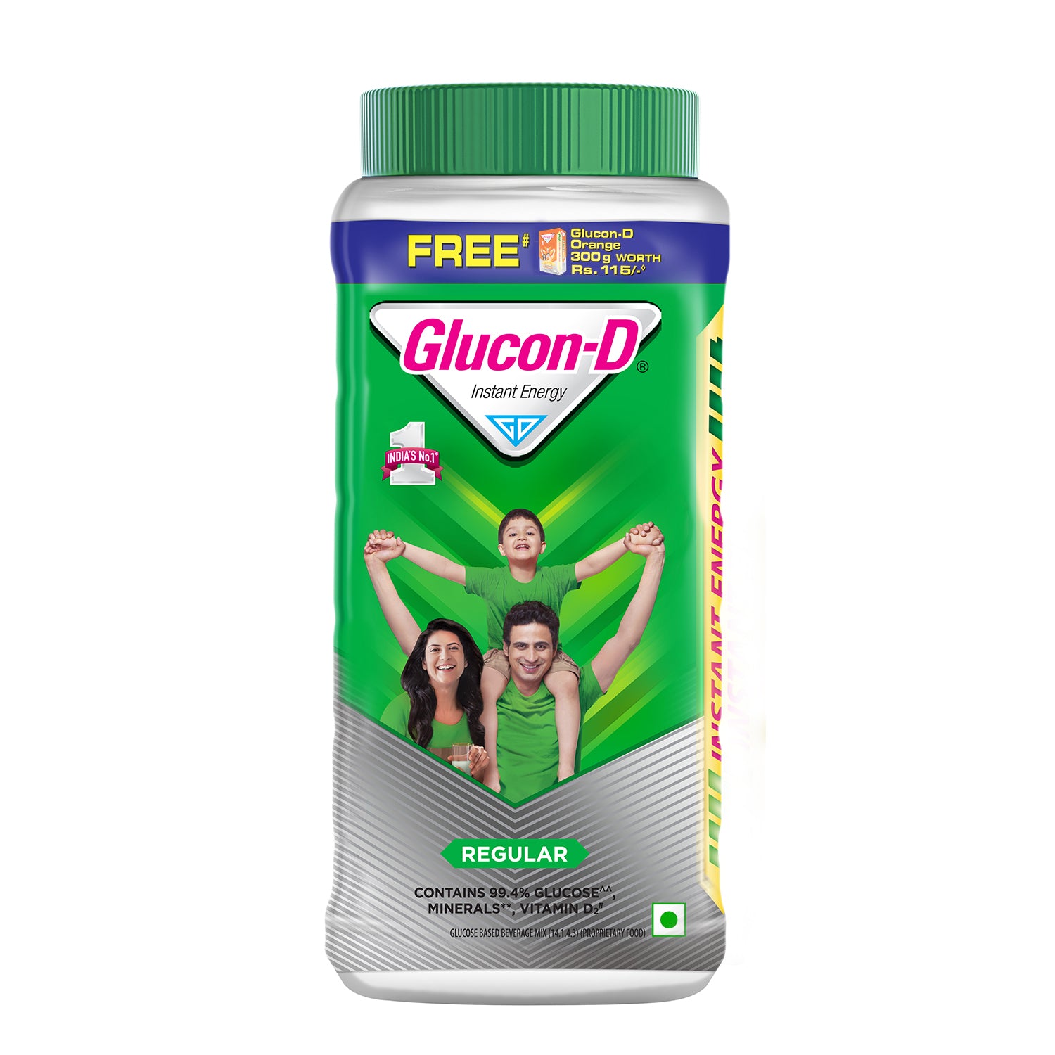 Glucon-D Instant Energy Health Drink Regular 1 kg Jar (Get Tangy Orange 300 g Refill Free)