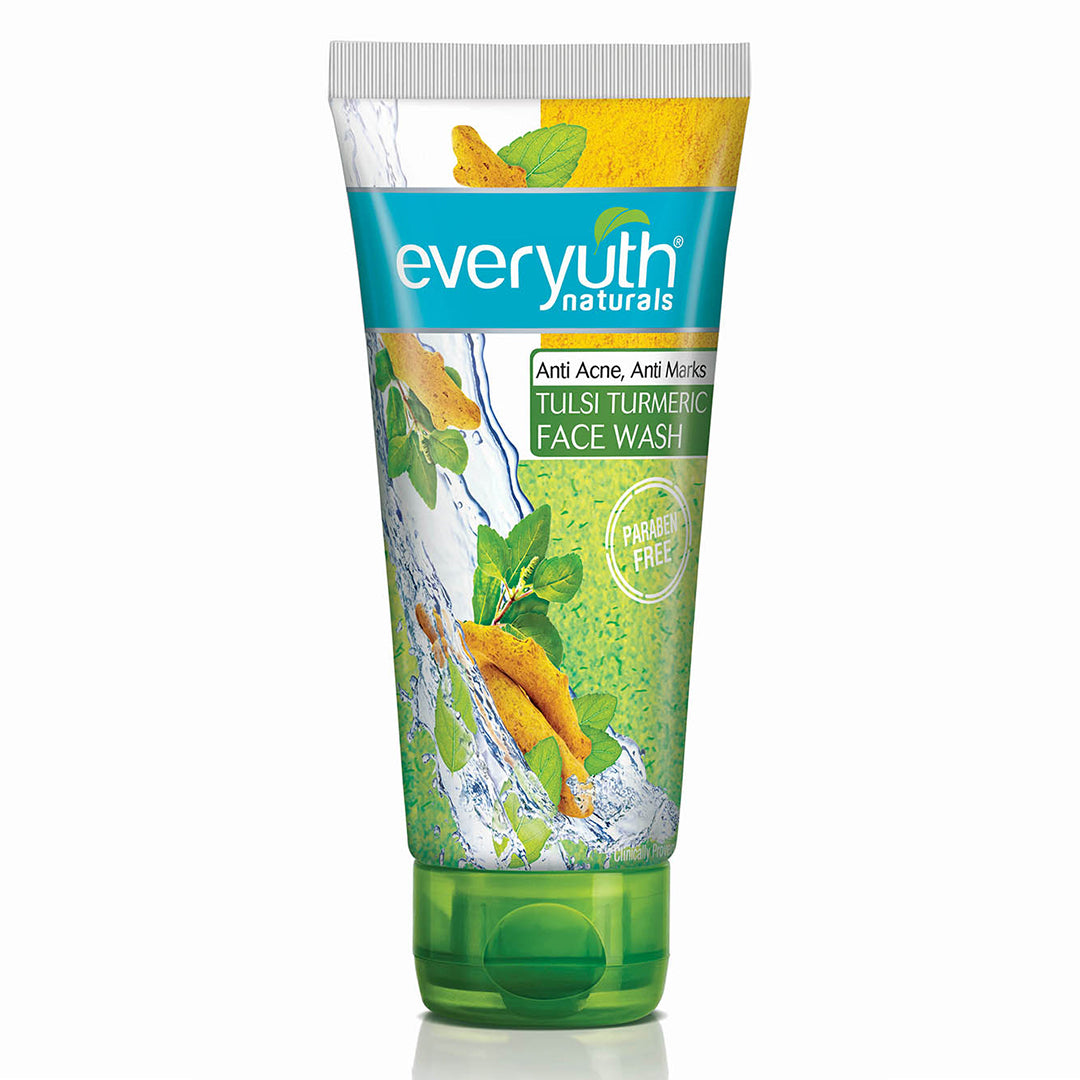 Everyuth Naturals Anti Acne, Anti Marks Tulsi Turmeric Face Wash|Gentle Exfoliation & Blemish Control|Paraben free|For Oily, Dry, Normal, Combination & Sensitive Skin|100% Soap Free - 150 g
