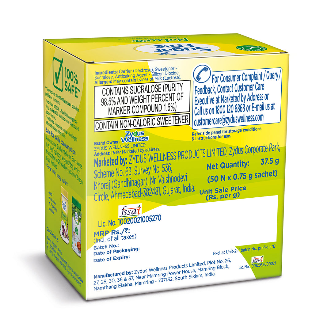 Sugar Free Natura, 50 Sachet | Equivalent to Sweetness from 1Kg Sugar |100% Safe| Scientifically Proven & Tested|Sweet like Sugar but with zero calories| 37.5 g