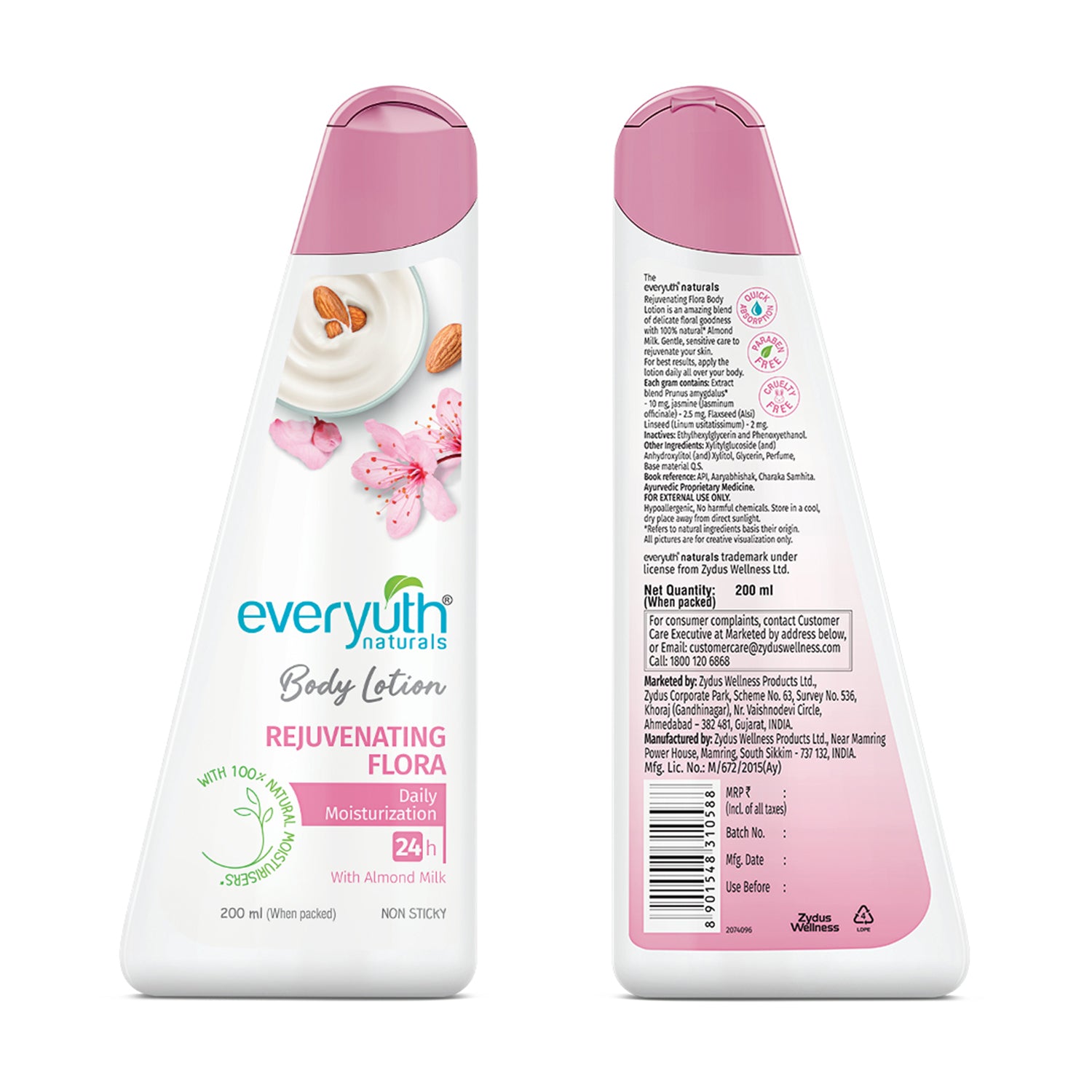 Everyuth Naturals Body Lotion Rejuvenating Flora|Non- Sticky|24 hr Moisturization|For all skin types |for Men & Women|100% Natural Almond Milk - 200ml