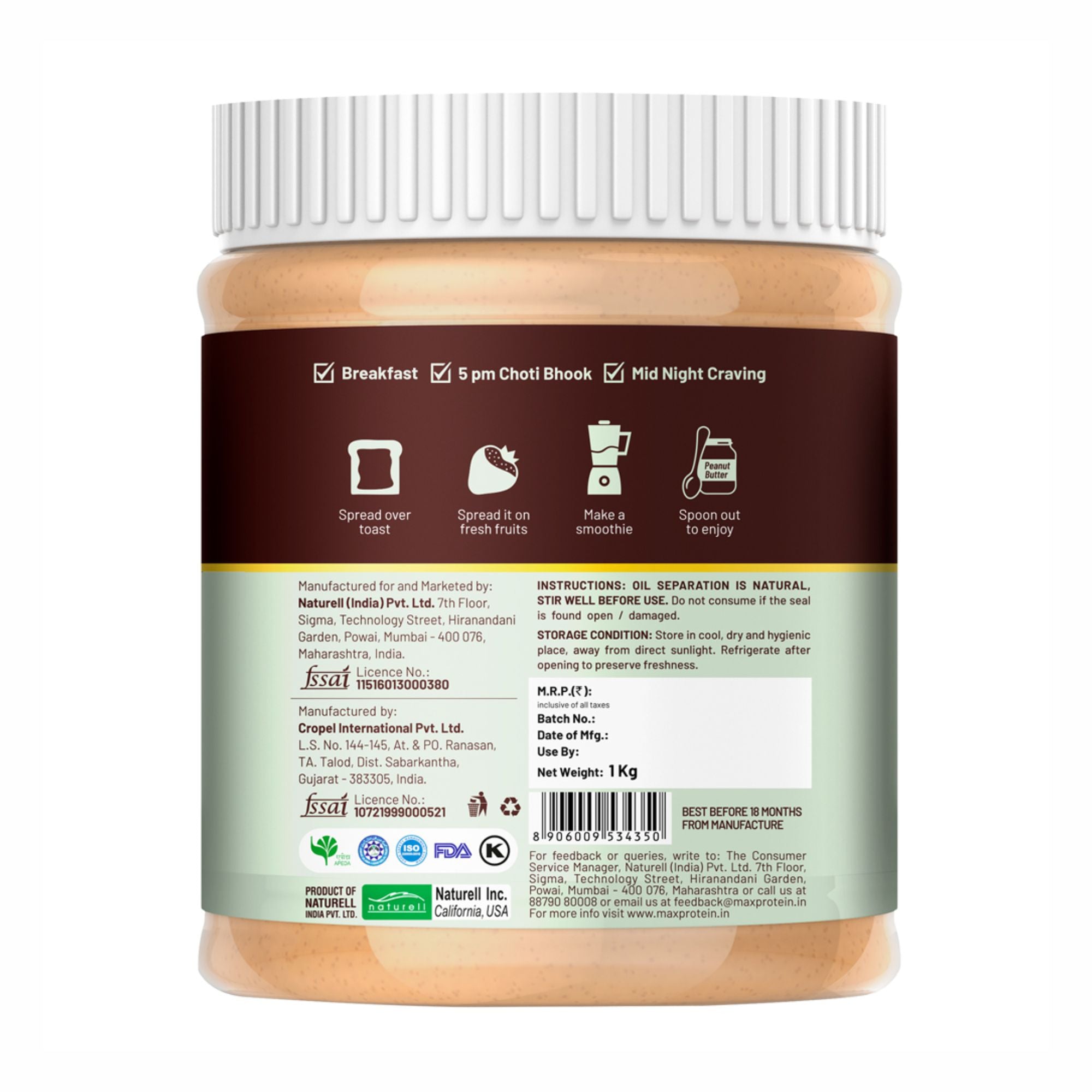 Max Protein Classic Creamy Peanut Spread (1 kg)