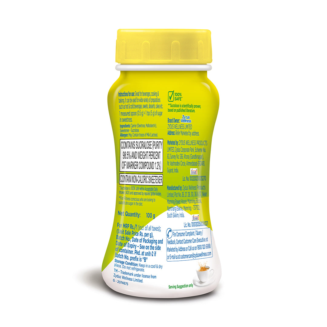 Sugar Free Natura, 100g, Jar | Equivalent to Sweetness from 1Kg Sugar |100% Safe| Scientifically Proven & Tested|Sweet like Sugar but with zero calories