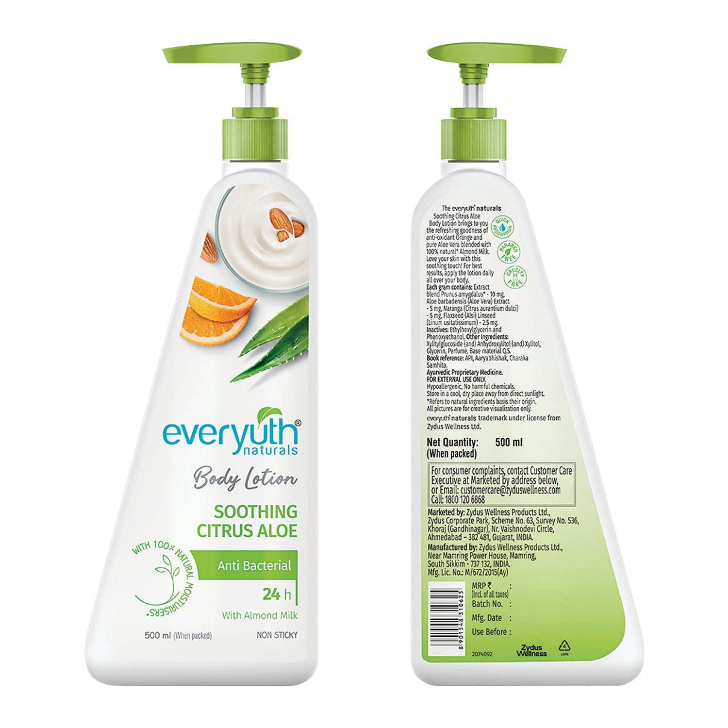 Everyuth Naturals Body Lotion Citrus Aloe|Instant Hydration|Refreshing & Soothing|24 hr Moisturization|Non-sticky & Moisturizing|for Men & Women|100% Natural Almond Milk - 500ml