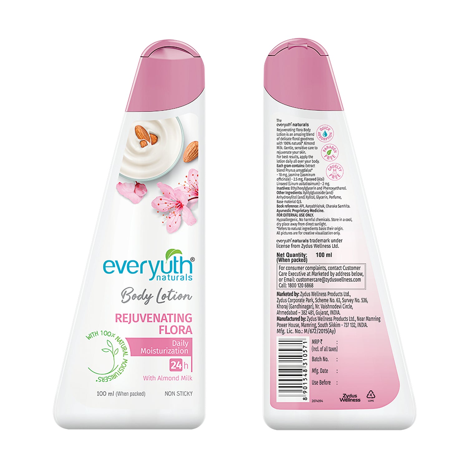 Everyuth Naturals Body Lotion Rejuvenating Flora| Non- Sticky|24 hr Moisturization|For all skin types |for Men & Women|100% Natural Almond Milk - 100ml