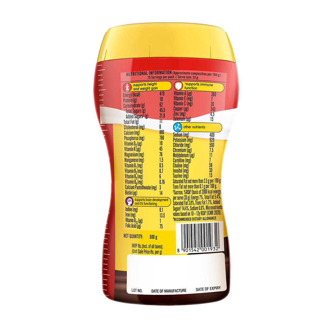 Complan Nutrition Drink Powder for Children, Royale Chocolate Flavour, 500 g Jar | Nutrition drink for kids with protein & 34 vital nutrients