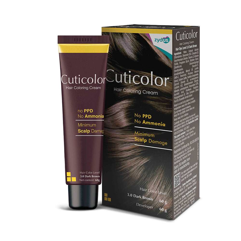 Cuticolor Permanent Hair Color Cream|#1 Dr prescribed|Suitable for Sensitive Skin|Eco Mechanism for Preserving Scalp Health|No Ammonia|No PPD|Enriched with Portulaca & Boseivela Extracts -Dark Brown (60g)