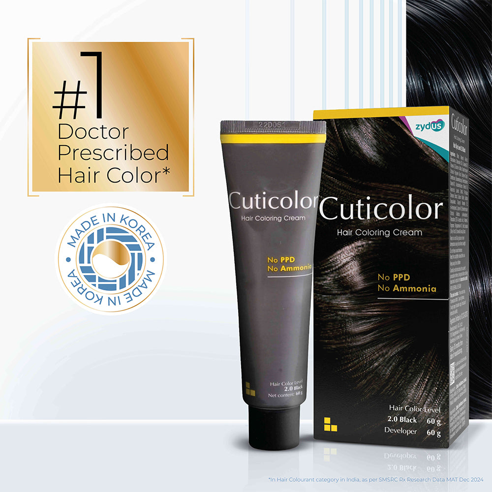 Cuticolor Permanent Hair Color Cream|#1 Dr prescribed|Suitable for Sensitive Skin|Eco Mechanism for Preserving Scalp Health|No Ammonia|No PPD|Enriched with Portulaca & Boseivela Extracts - Black (60g)