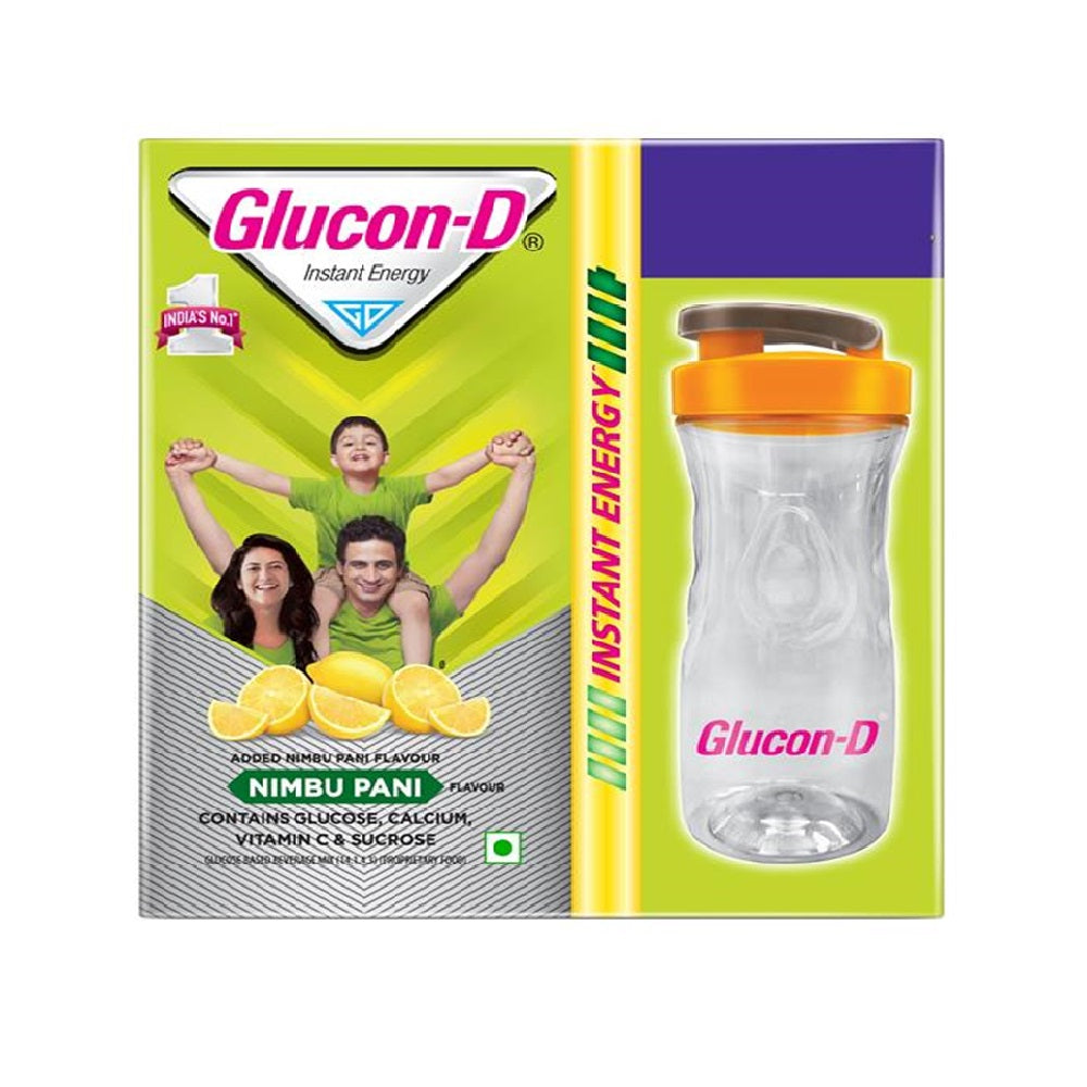 Glucon D Nimbu Pani Glucose Powder(450G, Refill) With Free Sipper|For Tasty & Healthy Tangy Flavoured Glucose Drink|Provides Instant Energy|Vitamin C Support Immunity|Contains Calcium For Bone Health